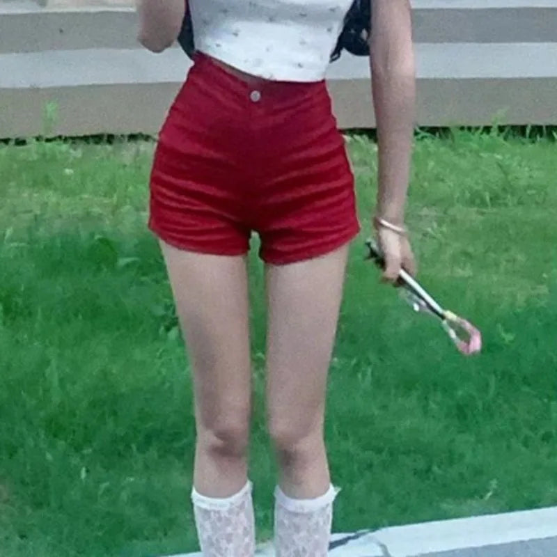 Short Jean Pants Woman Skinny Tight Booty High Waist Red Coquette Denim Shorts for Women Sexy Design Hot Wholesale Kpop Summer