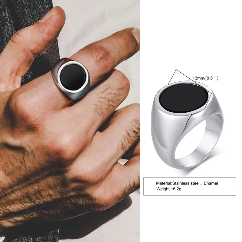 Punk Vintage Ethnic Rings for Men, Retro Viking Knot Rune Finger Band, Black Geometric Square Stone Signet Ring Jewelry