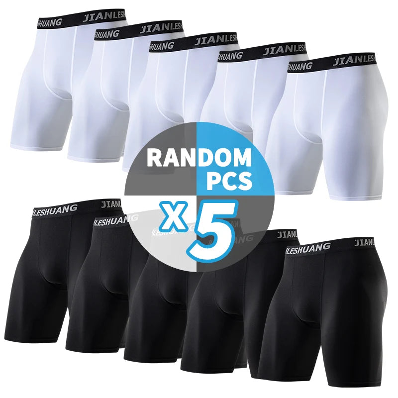 2/5 Pcs Teenagers To Adults Multi-size Men's Sports Underwear Fitness Long Boxer Shorts Running Training Basketball Football Sho