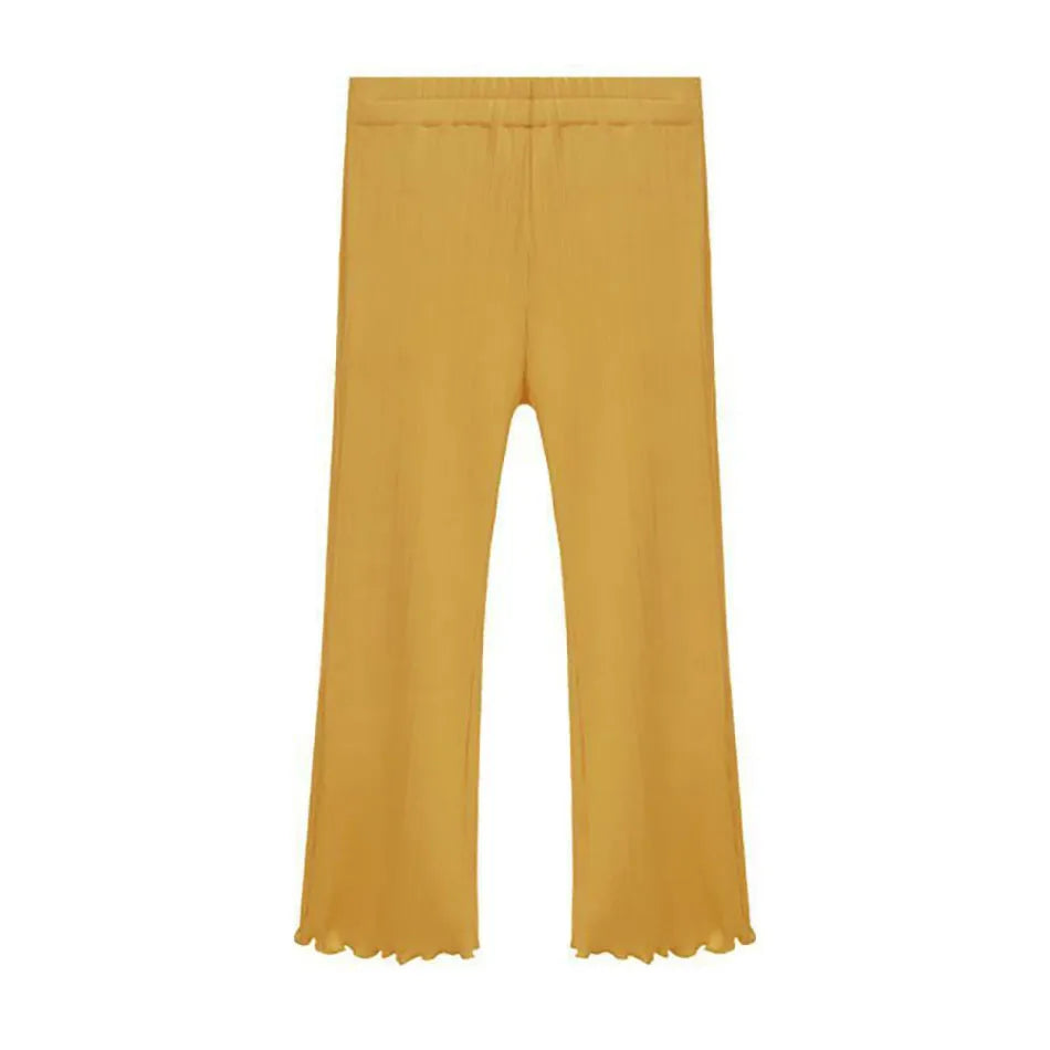 Children Summer Solid Color Thin Ribbed Knit Flared Pants Girls Casual Trousers Korea Fashion Pants Girl Princess Style Capris