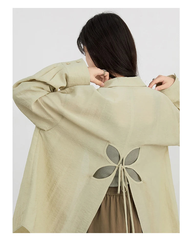 CHIC VEN Women Long Sleeve Shirts Solid Loose Casual New Style Design Back Hollow Out Shirt Female Blouse Spring Summer 2025