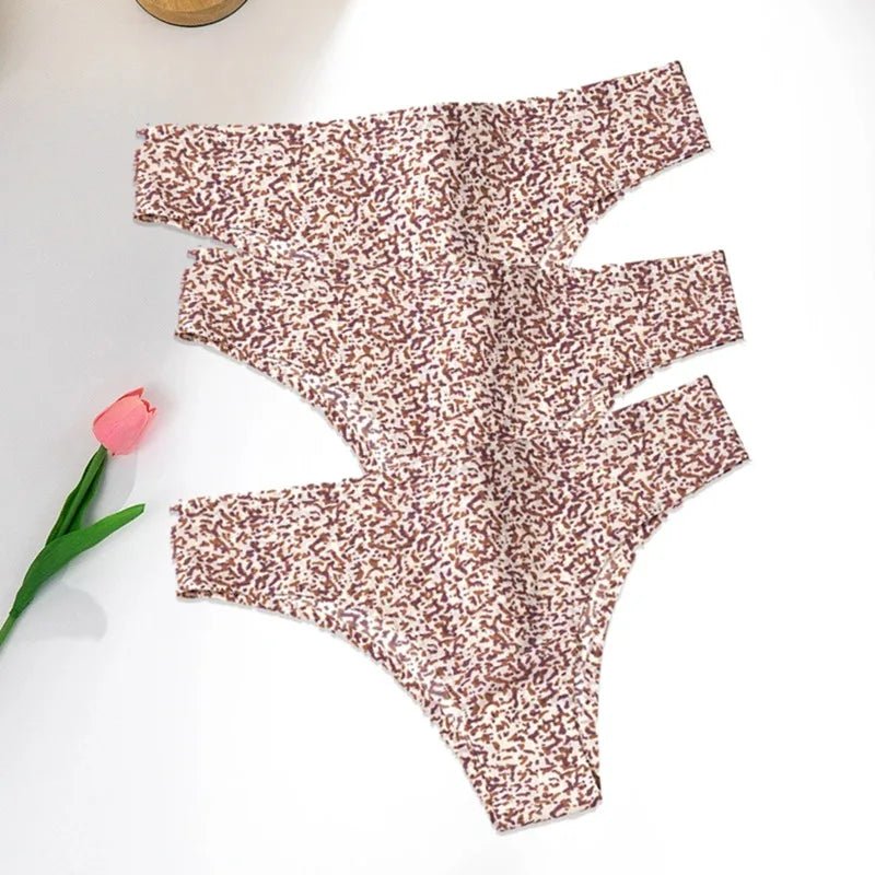 WarmSteps 3Pcs/Set Sexy Leopard Thongs Women's Panties Thongs 2024 New Female Underwear Seamless Printed Panties Ice Silk Briefs