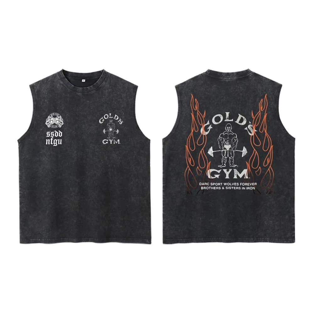 Summer Darc Wolves Vintage Washed Vest Tees Unisex Sleeveless Tank Top for Men Women Gym Bodybuilding Fitness Y2K Casual T-Shirt