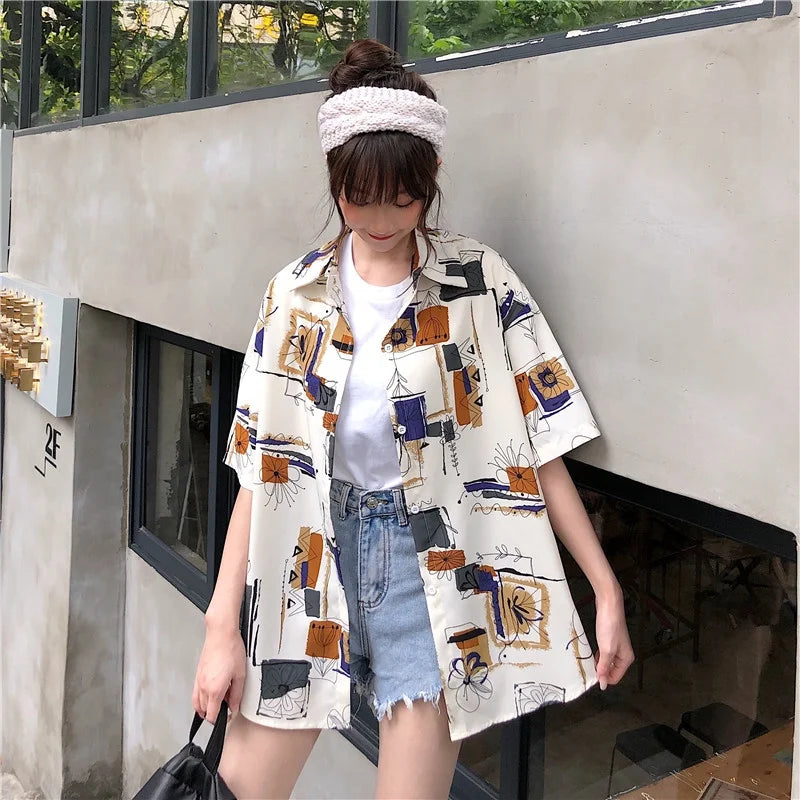 Women's Fashion Casual Loose Short Sleeve Shirt  T-shirt  Alphabet Print Shirt Half Sleeve