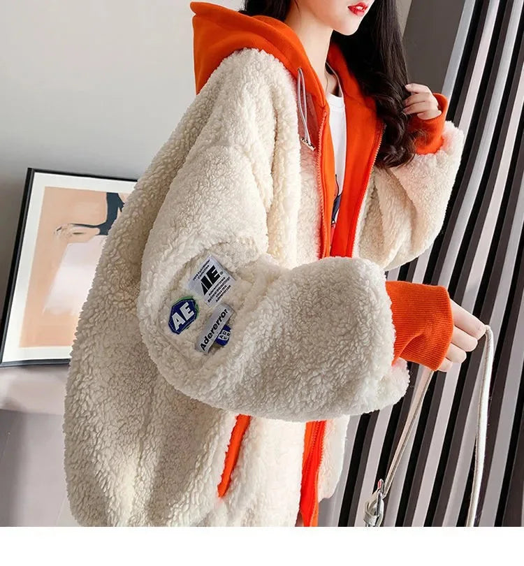 Imitation Lamb Wool Zipper Coat Woman Hoodies Y2k Clothes Sweatshirt Streetwear Korean Fashion Autumn Winter Jacket New Loose
