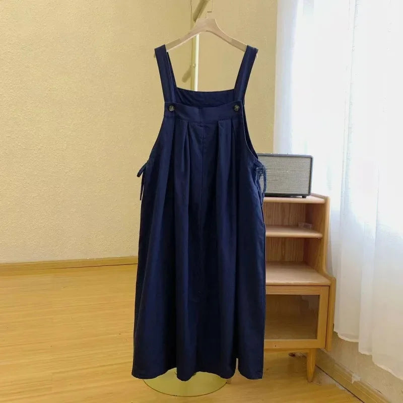 Large Size Women's Summer New Style Loose Slimming Strap Dress Forest System Vintage Retro Big Code Halter Neck Dress