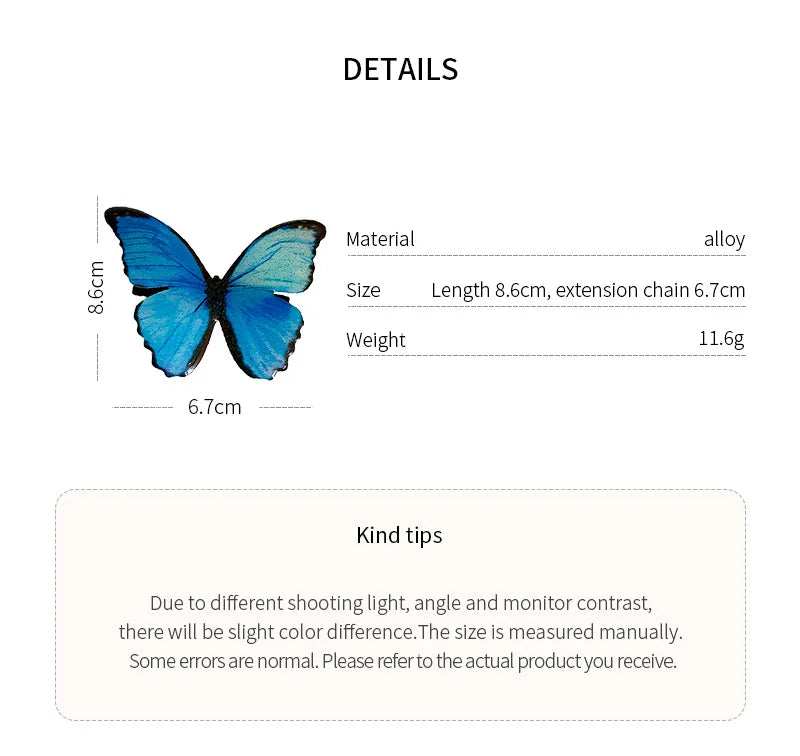 Fairy Dark Blue Gradient Butterfly Shiny Duckbill Hair Clips for Women Pastoral New Premium Dreamy Fashion Luxury Accessories