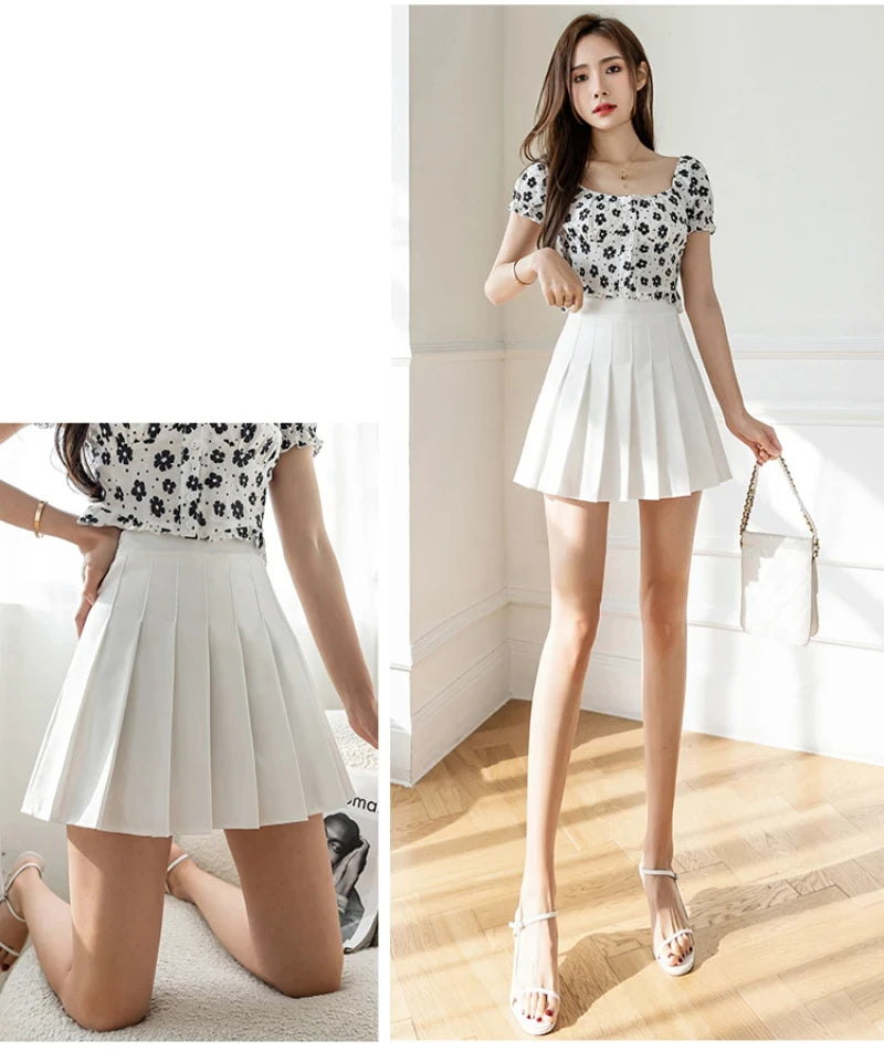 White Women Pleated Skirts Summer High Waist Zipper Girls Dancing JK Mini Skirts Black Fashion Student A Line Faldas 2024