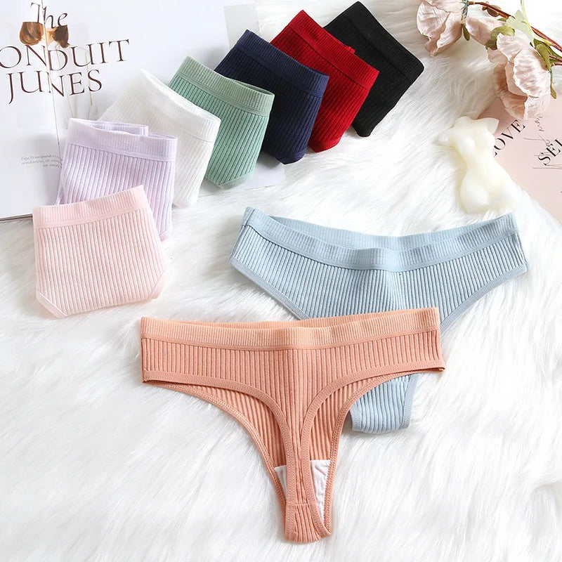 4Pcs Women's Panties Fashion Striped Thongs Soft Cotton Underwear Ladies Sexy Lingerie Sports Breathable G-Strings Cozy T-Back