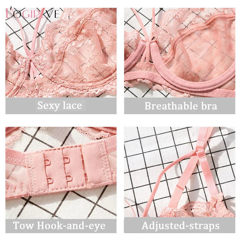 Logirlve Top Ultra-thin Underwear Set Push-up Bra And Panty Sets Hollow Brassiere Gather Sexy Bra Transparent Lace Lingerie Set