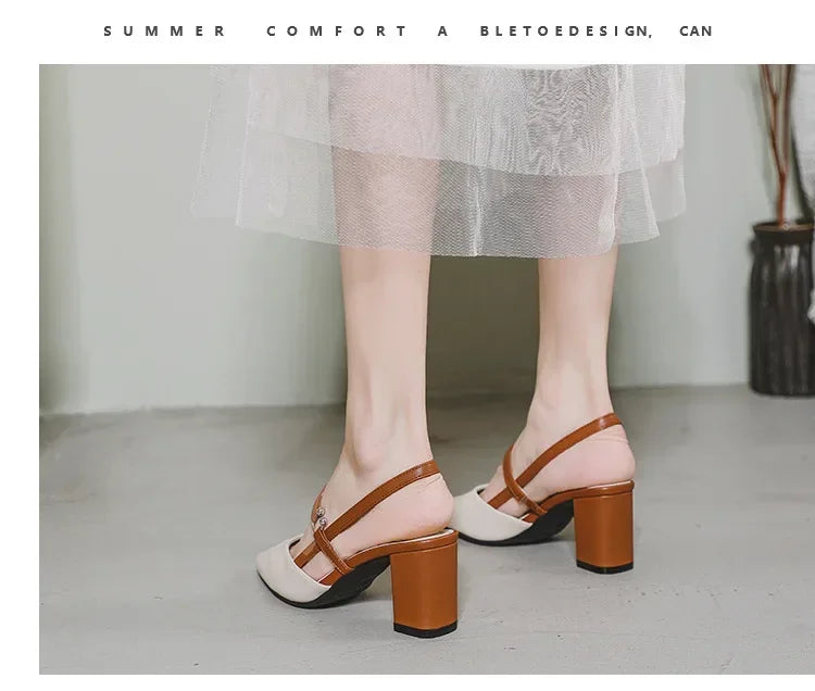 Shoes for Pumps Summer Elegant Chunky High Heels Pointed Toe Baotou Solid Ladies Shoes  Female Sandals Zapatillas Mujer 2024