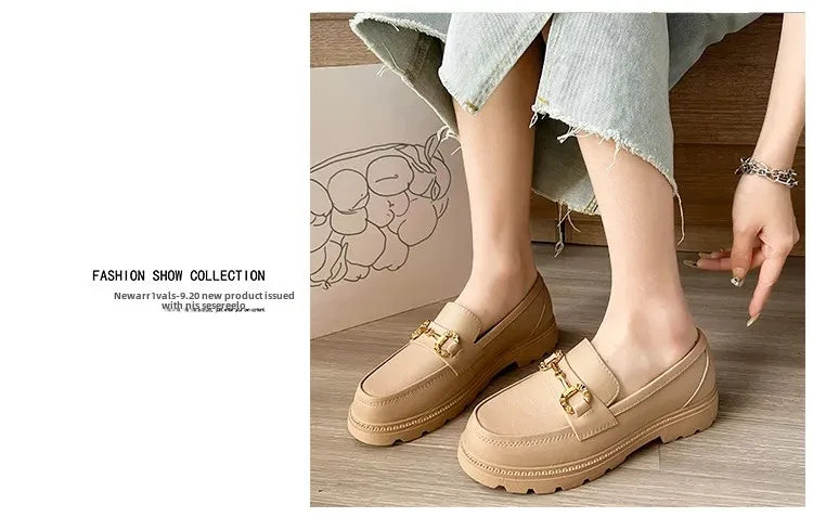 New Lefu Slippers Summer Spring Women's Home Anti-slip Vintage British Style Net Red Vintage Small Golden Buckle Head Shoes