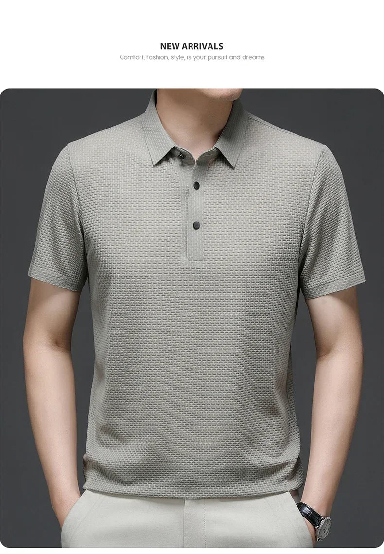 Brand Clothes Summer New Men's Short Sleeve T-shirt Ice Silk Cool and Breathable POLO Shirt Business Casual Sweat-absorbing Top