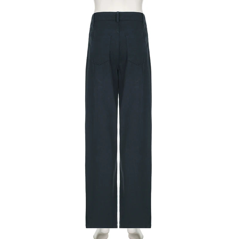 IAMSURE Casual Loose Rivet Jeans Wide Leg Pants Basic Low-Waisted Straight Pants Women 2025 Spring Autumn Streetwear Ladies