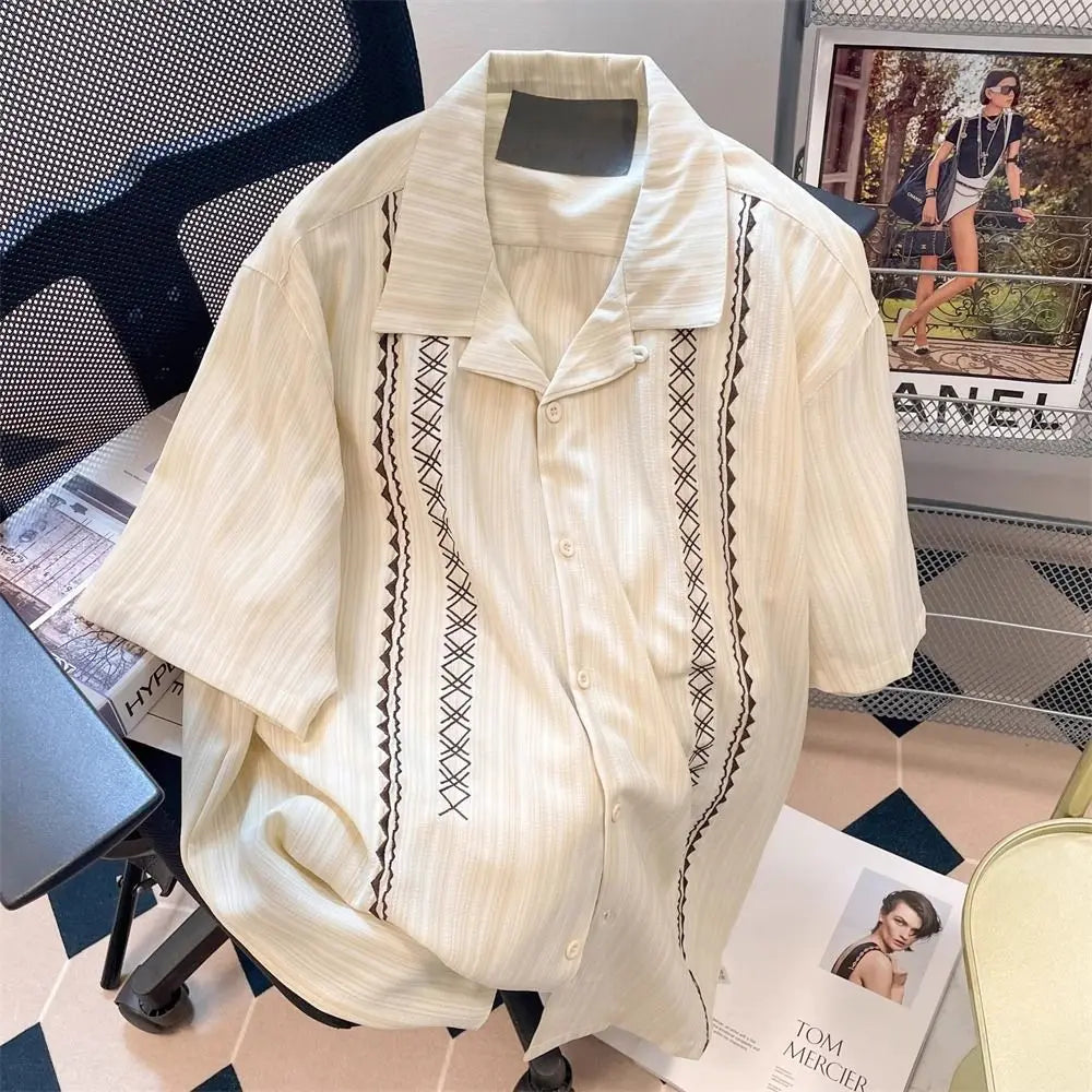 Summer High Street Men and Women Trendy Personalized Collar Shirt Couple Loose Hip Hop Harajuku Casual Short Sleeve Top y2k