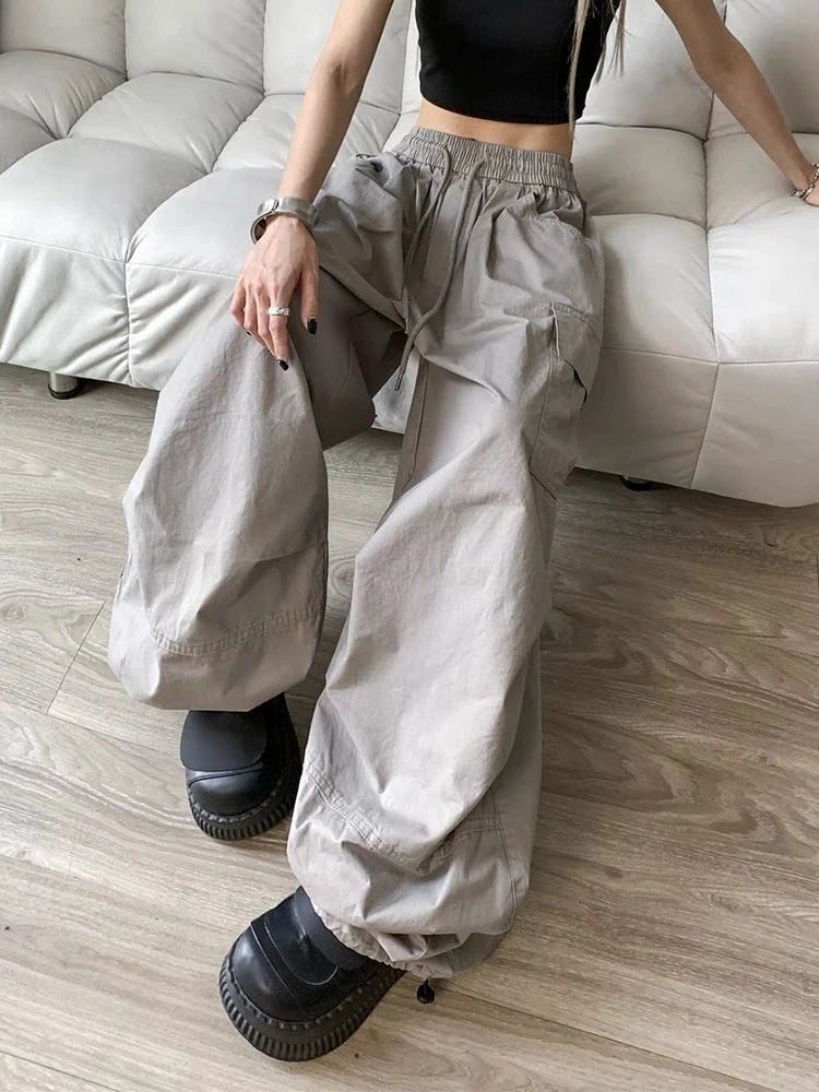 Zoki Loose Vintage Y2K Cargo Pants Women Streetwear American High Waist Trousers Casual Big Pockets Bf Retro Harajuku Pants New