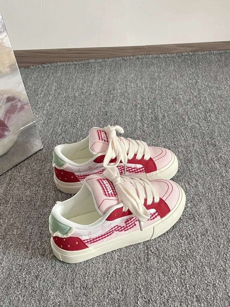 Korean Style Thick Bottom Canvas Shoes Women's Low Top Casual Student Sneakers Flat Heel Cotton Lined Adult Pure Color