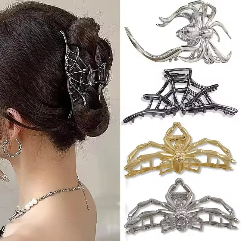 1Pcs Halloween Black Spider Hair Claw Clips with Pearl Charm Design,Metal Gothic Punk Hair Clips Strong Hold Hair Accessories