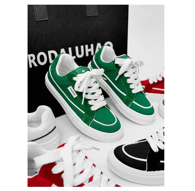 Men's Casual Canvas Shoes Spring Trendy Sports Leisure Skateboarding Shoes Student Low Top Flat Laced Breathable Sneakers