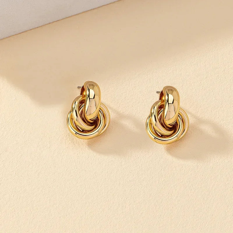 Gold SIlver Color Knot Hoop Earring for Women Fashion Shiny Plating Trendy Twist Stud Earring Stud Cute Daily Wear Jewelry
