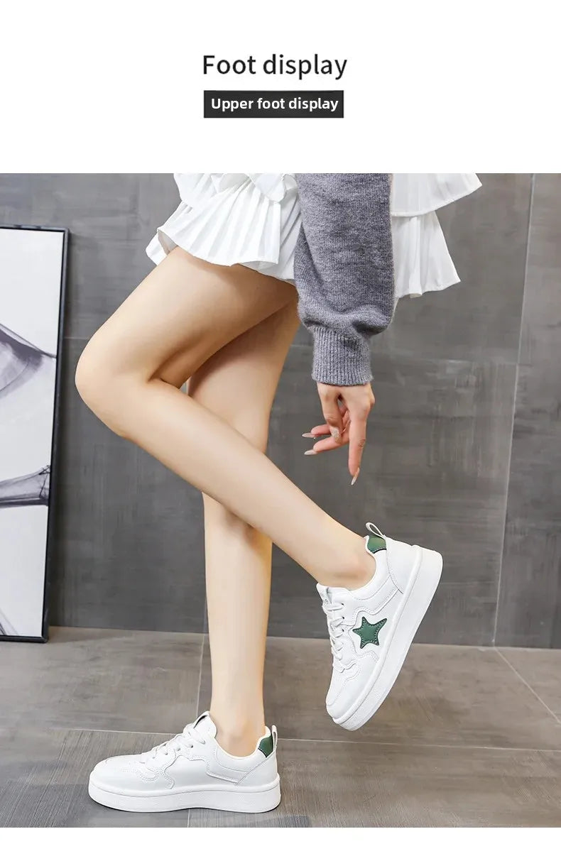 Women's Star Design Thick Bottom Sneakers Soft Sole Student Low Top Shoes Breathable Polyurethane Upgraded Spring 2025