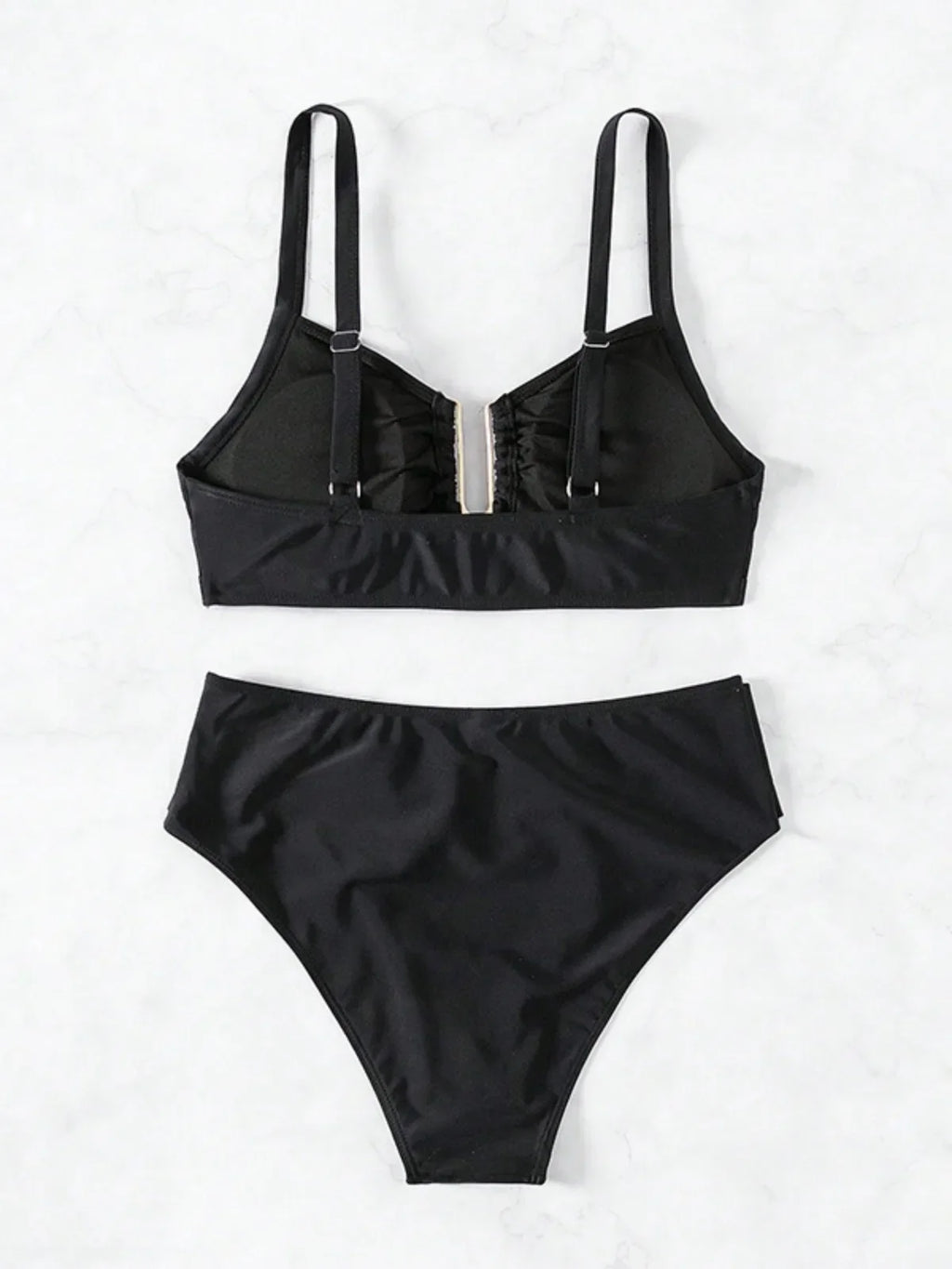 Solid Color High Waist Two Piece Swimsuit for Women U-neck Suspender Backless Bikini Set Beach Vacation Bathing Suit 2025 New