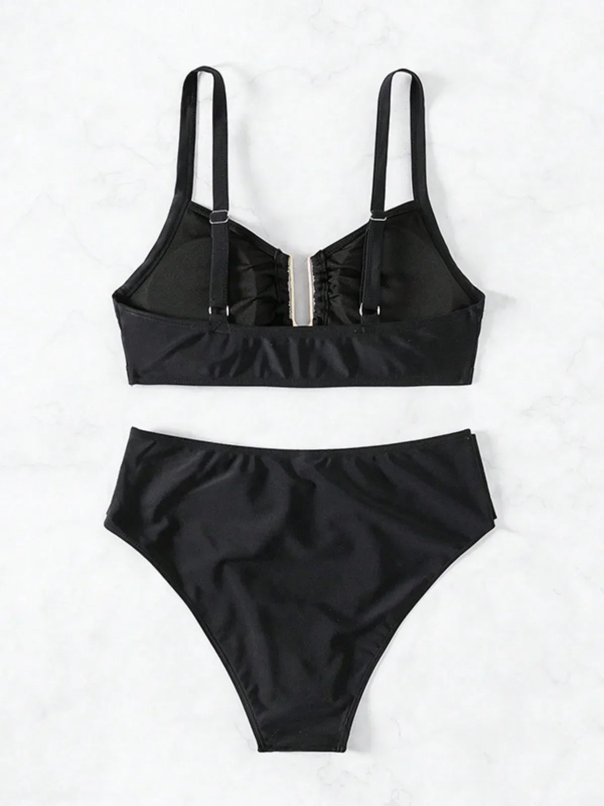 Solid Color High Waist Two Piece Swimsuit for Women U-neck Suspender Backless Bikini Set Beach Vacation Bathing Suit 2025 New