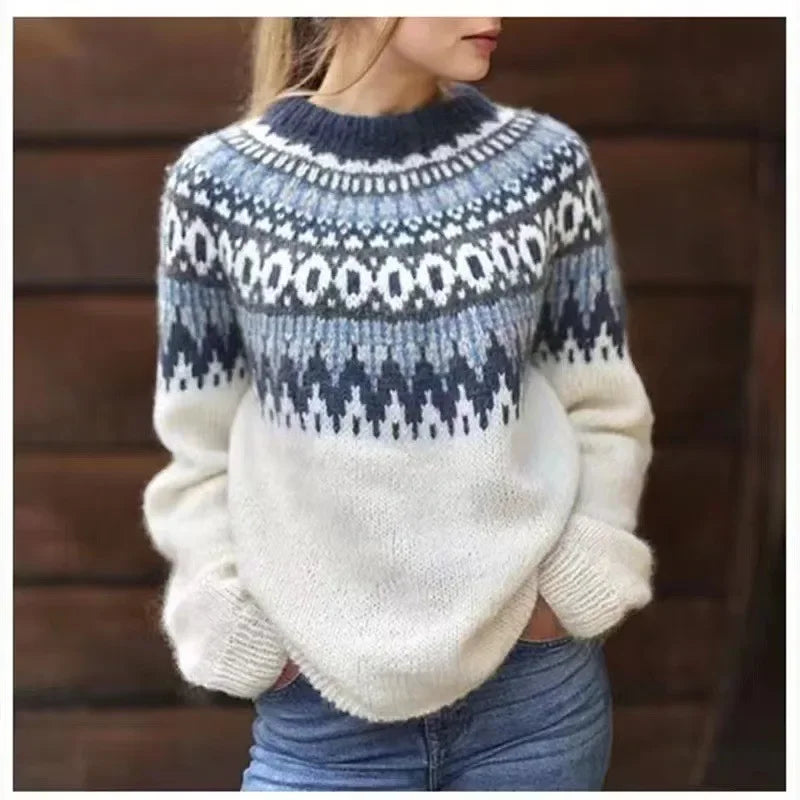 Loose Fashionable Women's Crew Neck Pullover Knitwear Color Block Sweater New Arrival Wish Bestseller Comfortable Casual Top