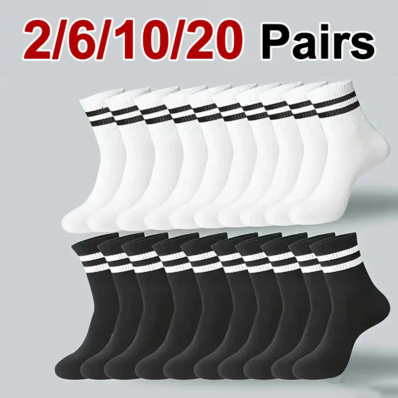 2/6/10/20 Pairs Neutral Striped Round Neck Socks Spring Summer Sweat Absorbing Breathable Solid Color Couple Sports Leisure Sock