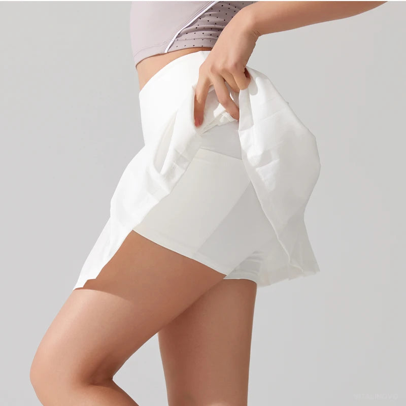 VITALINOVO Pleated Tennis Skirt for Women with Pocket Shorts Women's High Waisted Lightweight Athletic Golf Skorts Skirts Flowy