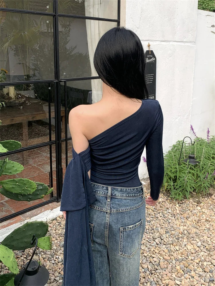 CHEERART Off The Shoulder Designer Top For Women 2024 Long Sleeve T Shirt Fashion Tees Kintted Top Fall Clothes