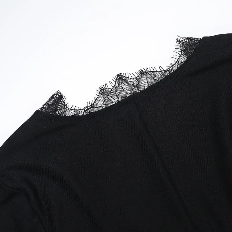 AltGoth Fairycore Grunge Elegant Midi Dress Women Mall Gothic Sexy Lace Patchwork Hollow Out Long Sleeve High Waist Corset Dress