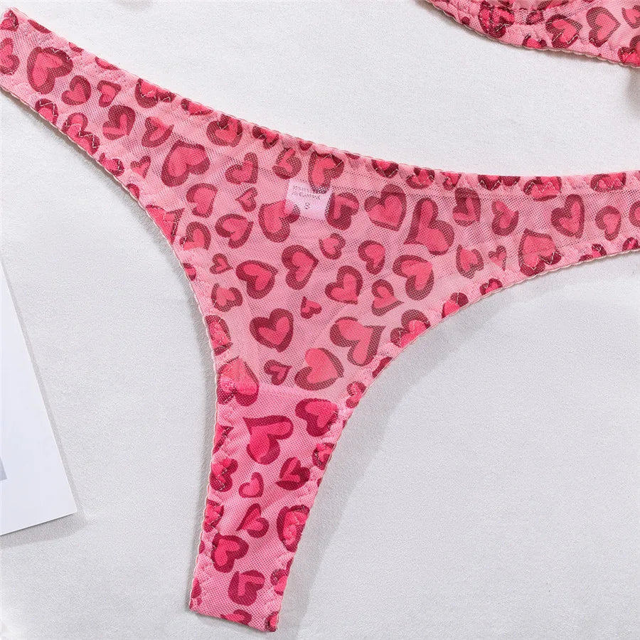 Sexy Women Lingerie Sets Lace Underwear Dot Romantic Transparent See Through Exotic Sets Underwire Pink Leopard Bra Brief Set