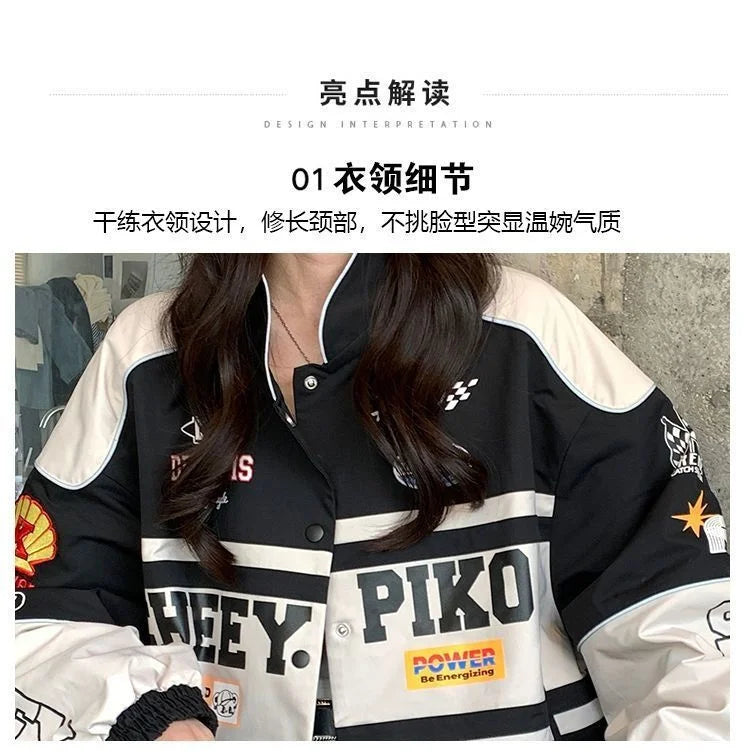 2023 Y2k Red White Bomber F1 Jacket Women Men Biker Racer Jacket Retro Hip Hop Grunge Clothes Trend Oversize Windbreaker Varsity