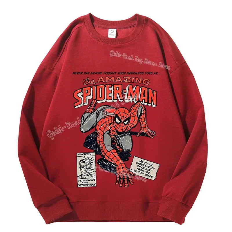 High Quatily Cotton Spiderman Print Sweatshirt Crew Neck Casual Pullovers Streetwear Sweatshirts for Women Long Sleeve Clothing