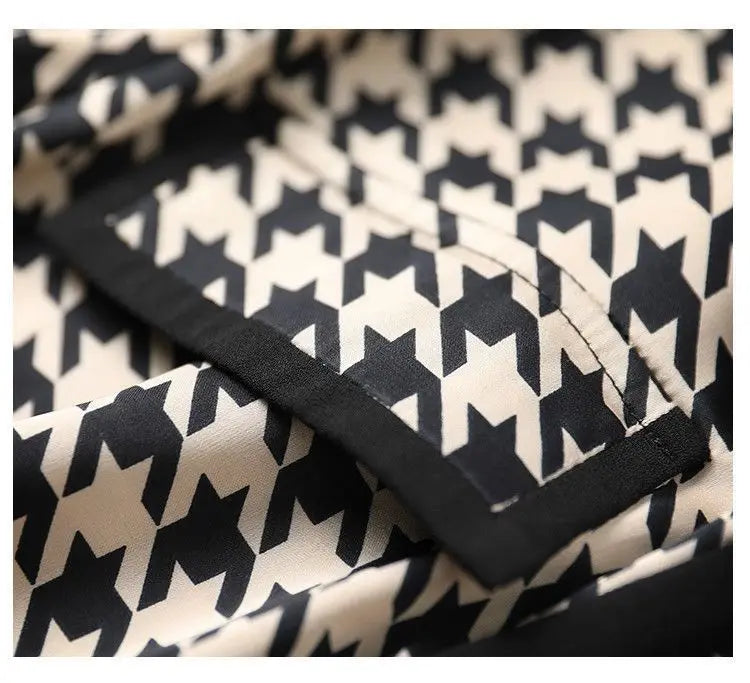 Spring Autumn Elegant Fashion Houndstooth Print Lace Up Shirt Ladies Long Sleeve Temperament All-match Blouse Femme Cardigan Top