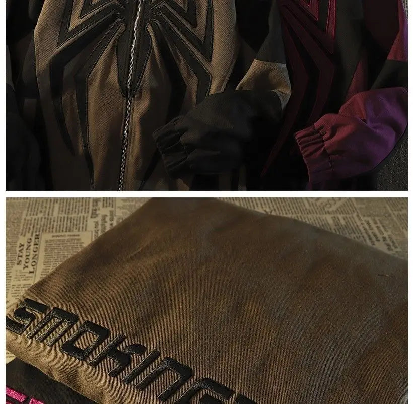 American High Street Spider Man Off Shoulder Sweatshirt Men and Women Retro Loose Oversized 150kg Couple Hooded Cardigan