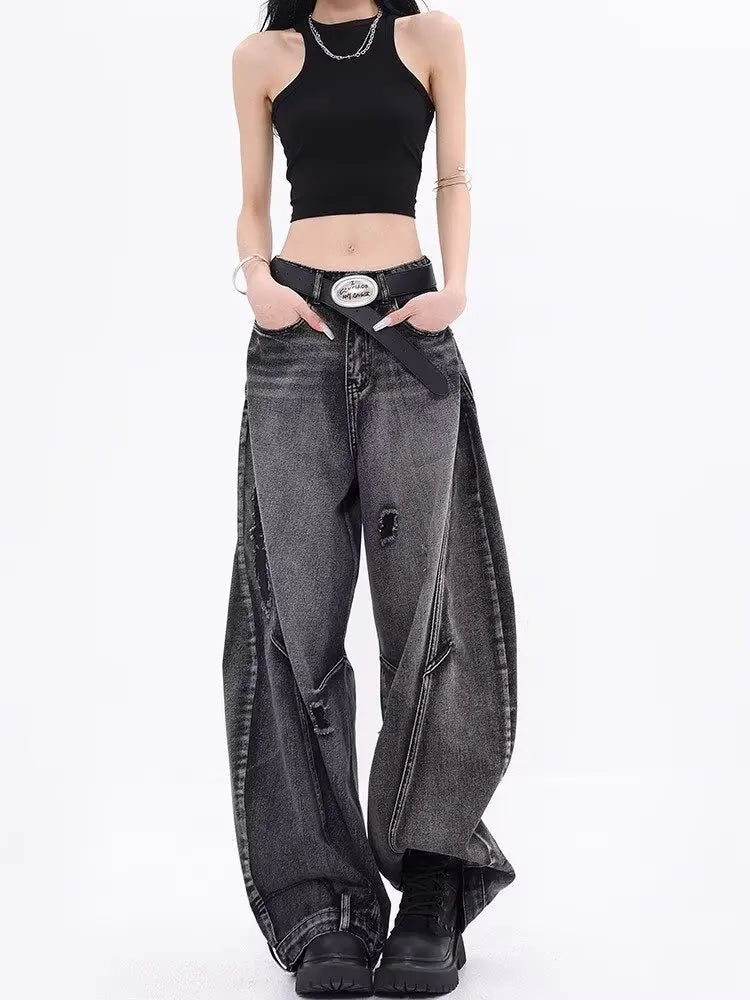 Design-sensual Wide-leg Jeans for Women in Spring and Autumn New Style High Waist Loose and Slimming Floor Baggy Women's
