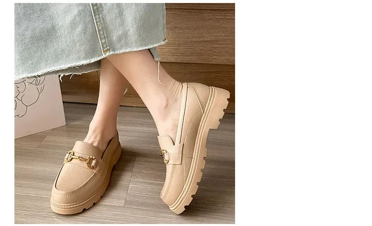 New Lefu Slippers Summer Spring Women's Home Anti-slip Vintage British Style Net Red Vintage Small Golden Buckle Head Shoes
