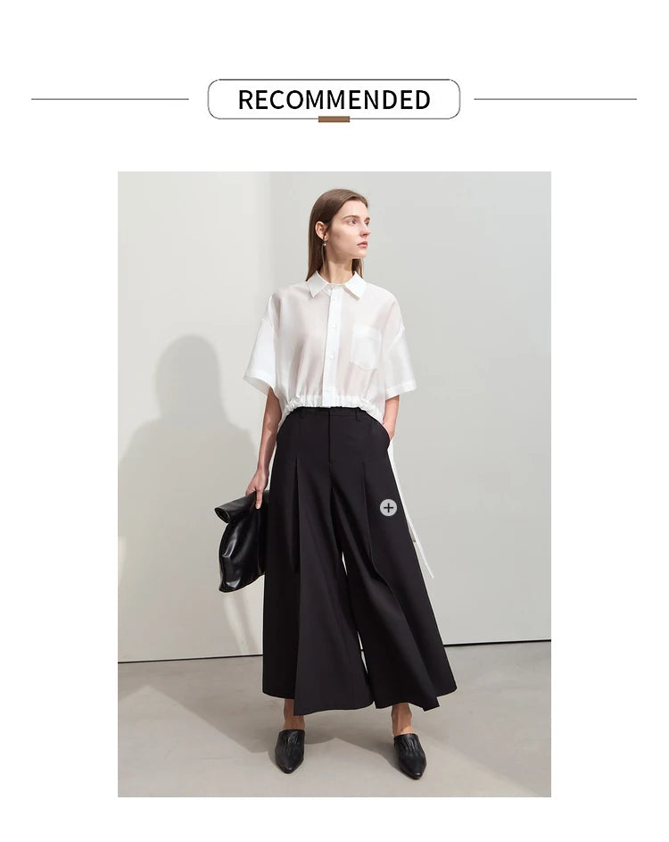 Amii Minimalism 2024 Women Shirt Summer New Lapel Casual Loose Short Belt Female Drop Sleeves Solid Fashion Blouse Tops 12452020