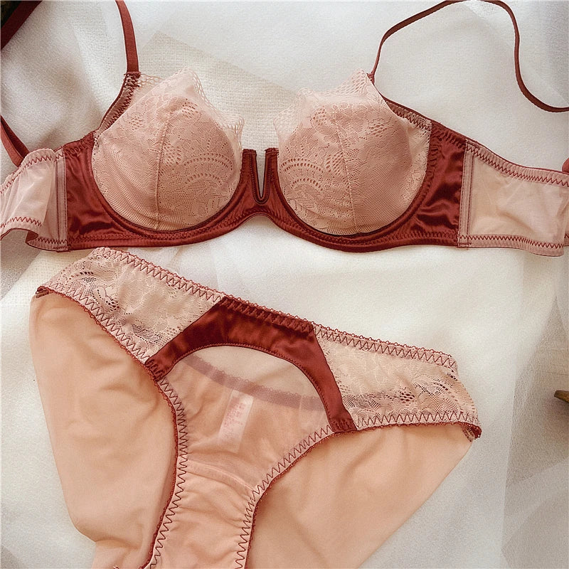 Summer Women Underwear Sexy Lace Deep V Push Up Bra Set Comfortable Underwie Bralette Female Plus Size Thin C D E Cup Lingerie