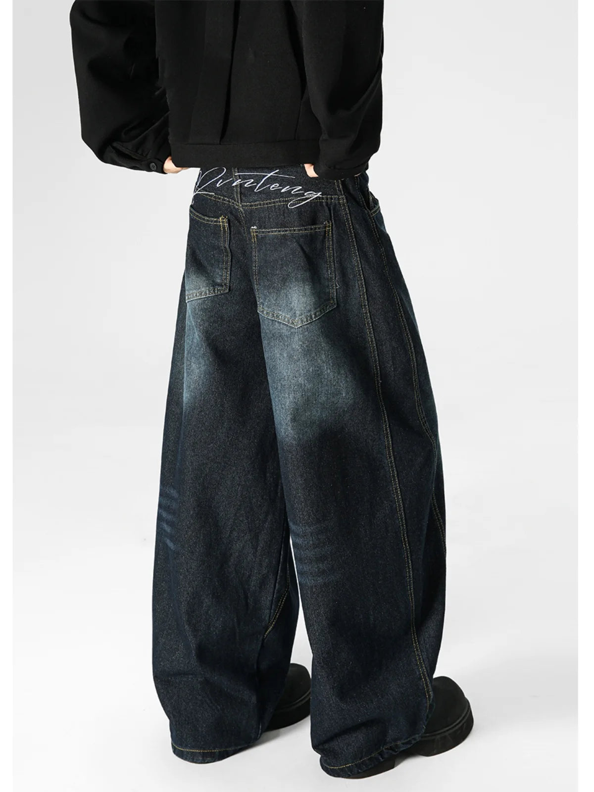Hip Hop American Sle Wide Leg Men's Jeans Loose Fit Autumn Winter Trendy Vintage Waed Floor-Length Trousers