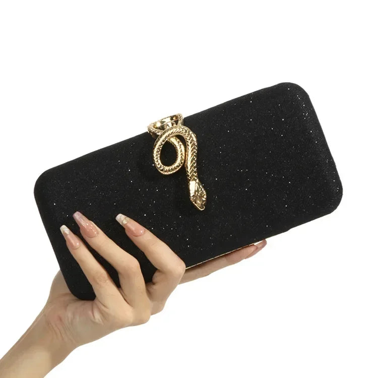 Classic Snake Buckle Evening Purse Women's Sparkling Clutch Bag Annual/wedding Party Handbag Elegant Square Box Bag Bolso Mujer