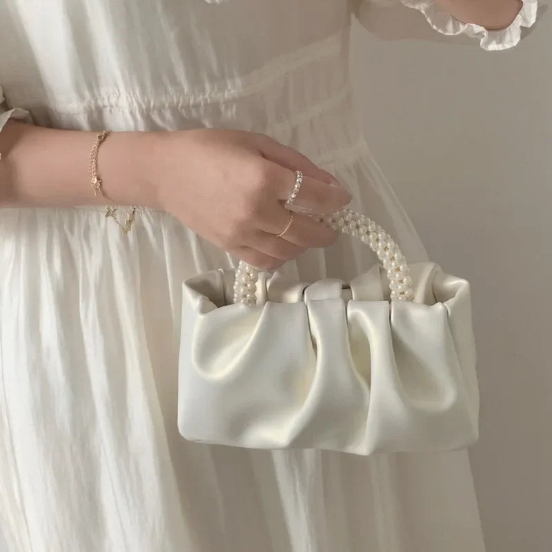 2025 Fashion Pearl Handle Women Dinner Clutch Purse Handbags Luxury Design Ladies Square Shoulder Bag Female Small Messenger Bag