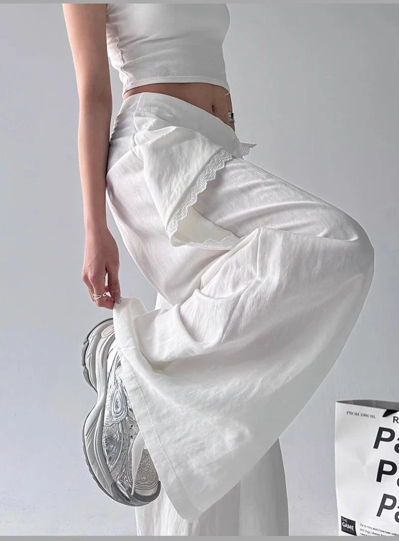 Zoki High Waist Streetwear Loose Pant Women Vintage Loose Design Wide Leg Trousers Casual All Match Summer Bf Hip Hop Pants New