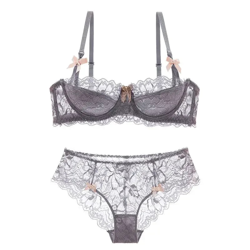 MOYISU Rabbit Ear AB Cup Pure Desire Girl Bra Set | Pull-up Bra with Bow | Breathable French lace Bra | Anti-slip Cup Date Night