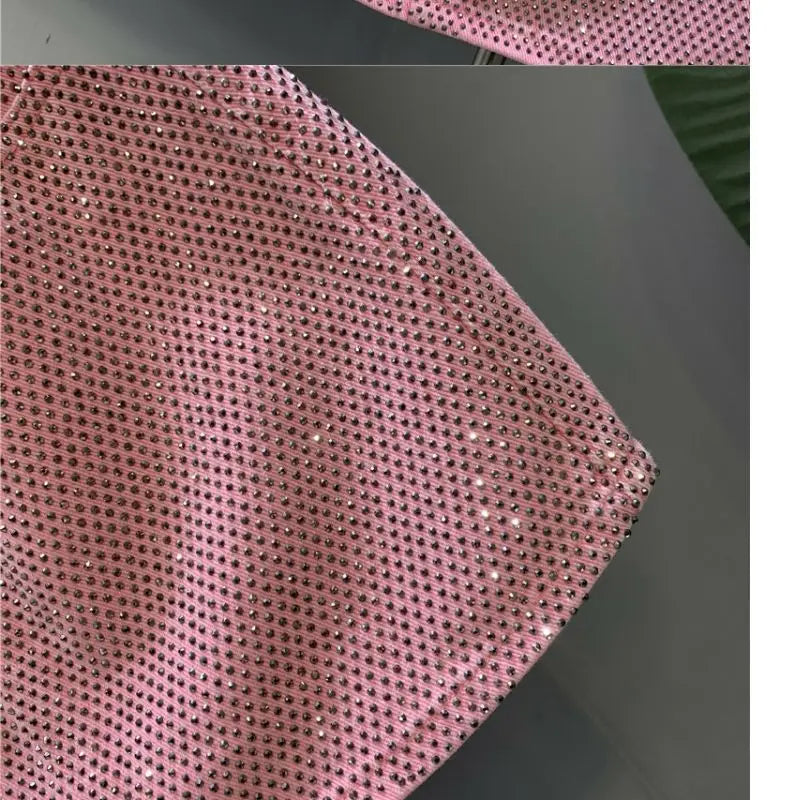 Heavy Industry Hot Drilling High-End Denim Skirt 2024 Spring And Summer New High Waist Pink Sexy A-Word Skirt