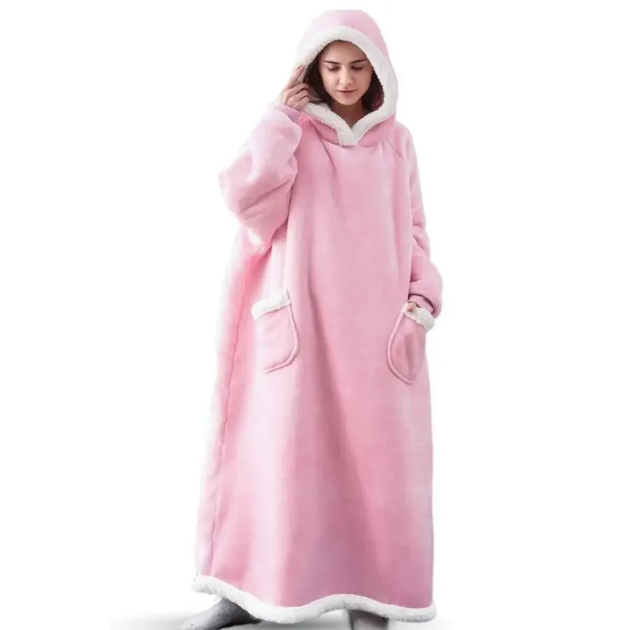 2024 Winter Super Long Flannel Blanket Winter Hoodies Sweatshirt Women Men Pullover Fleece Giant TV Oversized Blanket