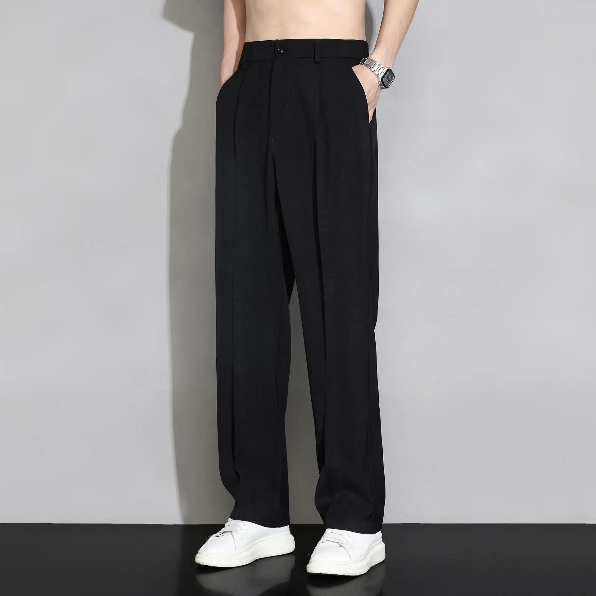 Summer Solid Color Fashion Straight Pants New Man High Street Casual Zipper Pockets Button Loose Korean Style All-match Trousers