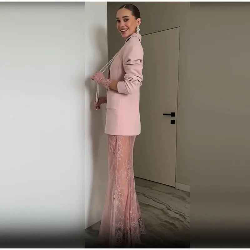 Elegant Lace Long Skirt Set Women Strapless Tube Top Short Dress Floor-Length Mermaid Skirts 2025 Summer Lady Party 2 Pieces Set